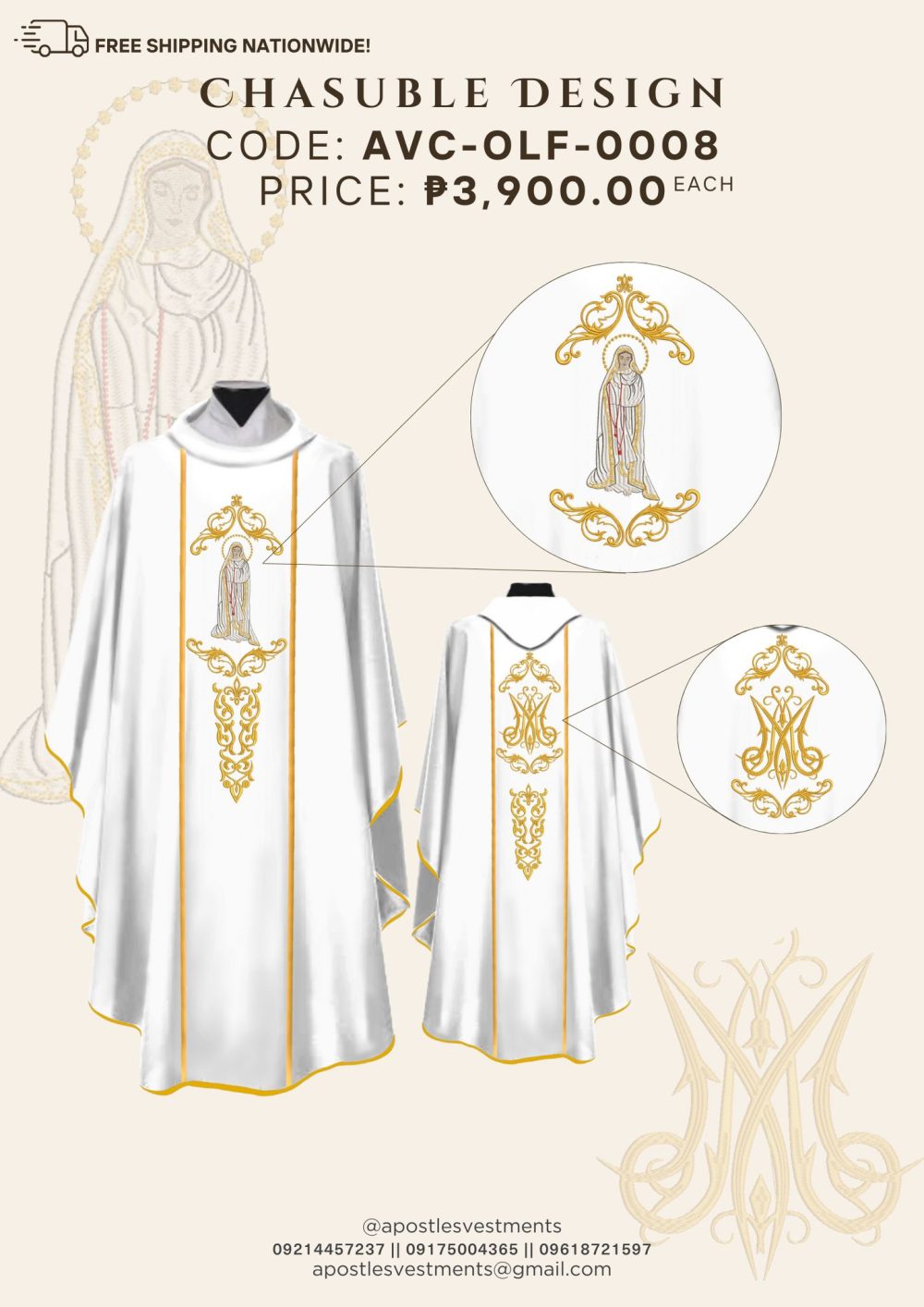 Our Lady of Fatima Chasuble Design (AVC-OLF-0008)