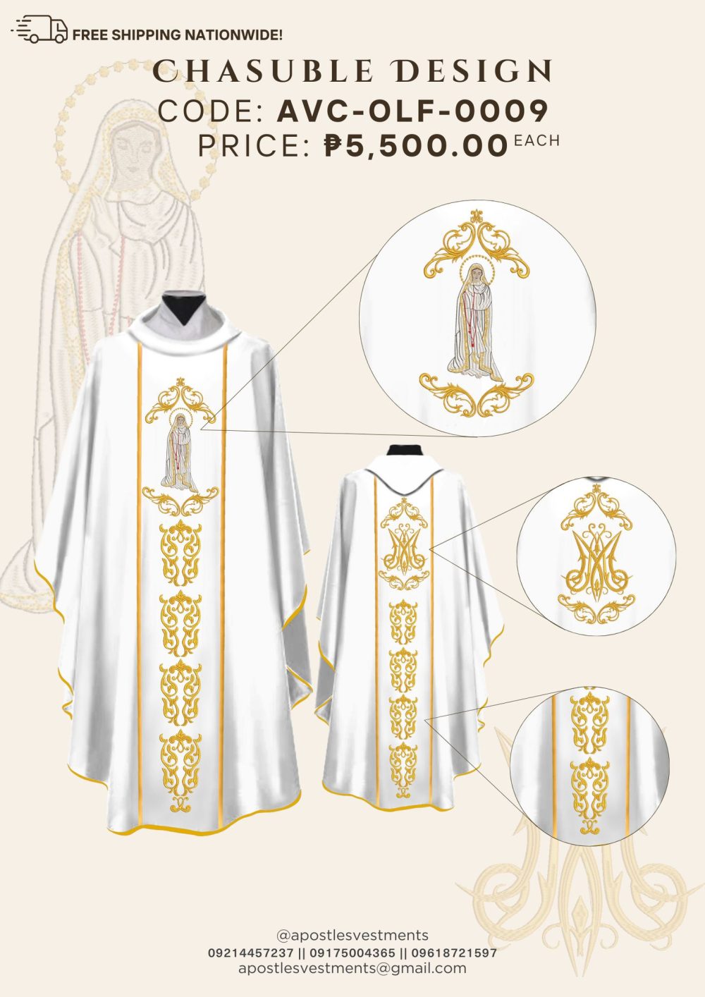 Our Lady of Fatima Chasuble Design (AVC-OLF-0009)