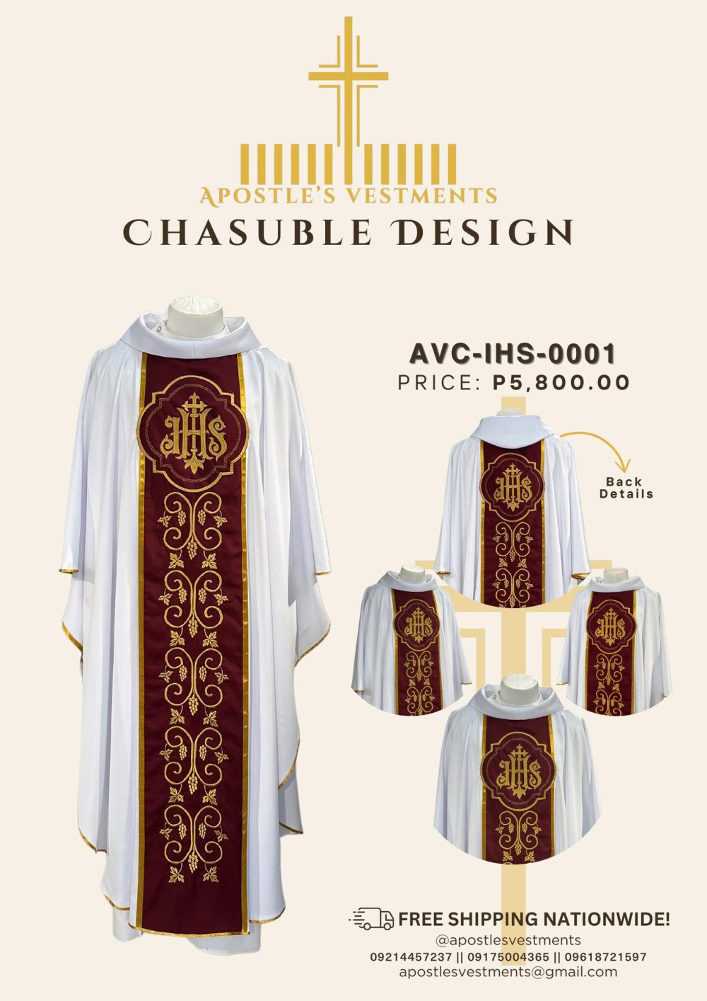 Embroidered Chasuble (AVC-IHS-0001)