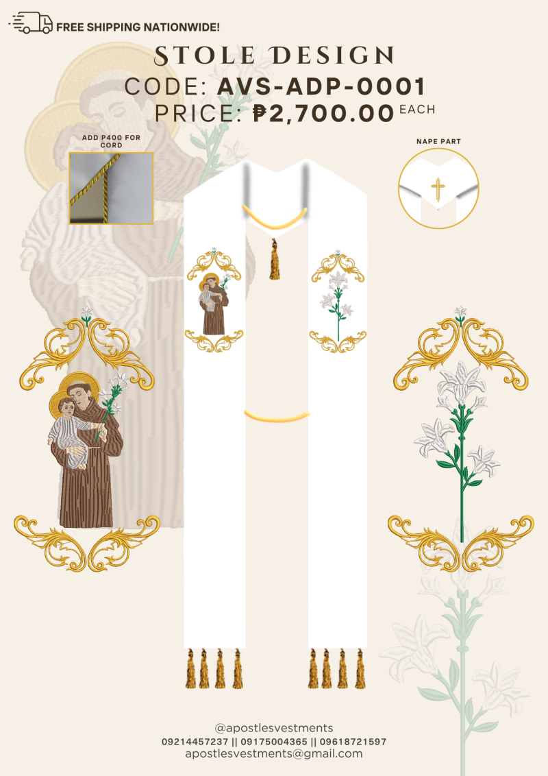 ST. ANTHONY DE PADUA STOLE DESIGNS ( AVS-ADP-0001)