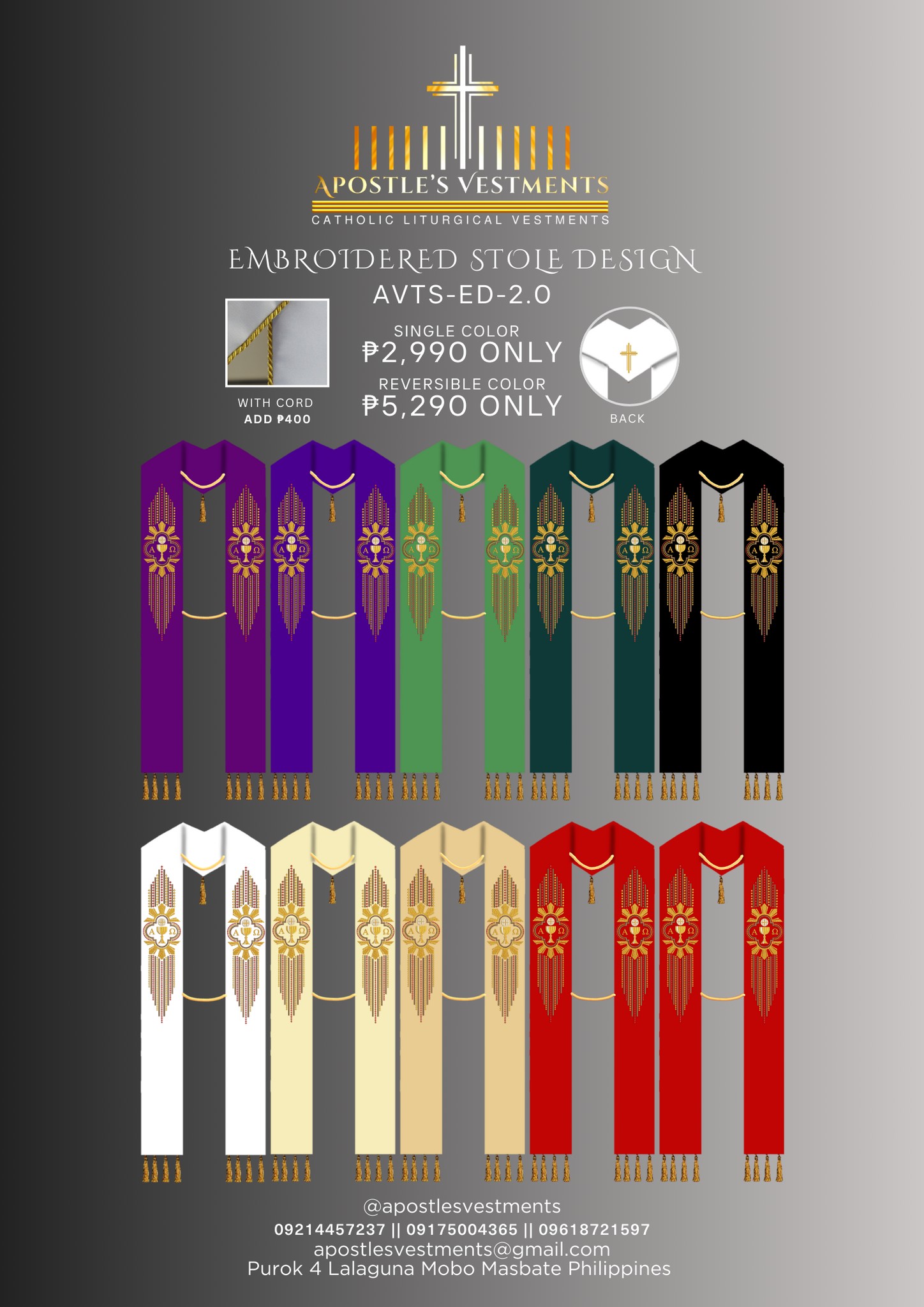 EMBROIDED STOLE DESIGN 1ST EDITION (AVTS-ED-2.0) ₱2990 ONLY
