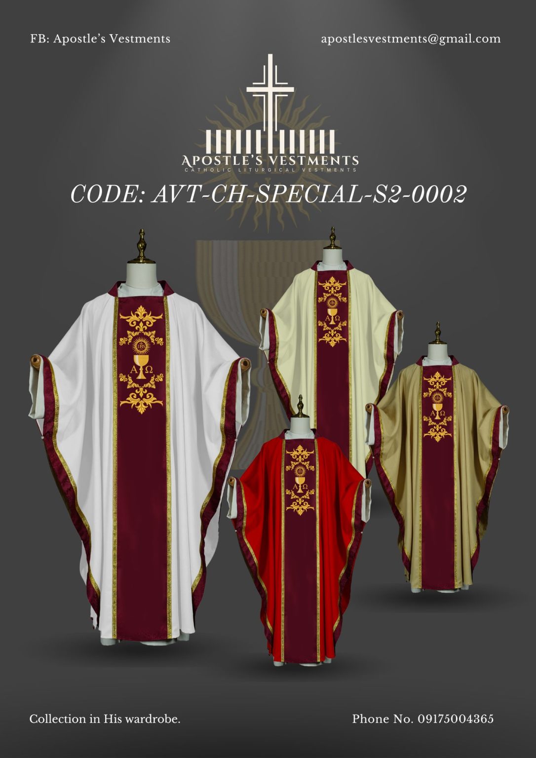 APOSTLE'S VESTMENTS CHASUBLE DESIGN (AVT-CH-SPECIAL-S2-0002) ₱6499 ONLY